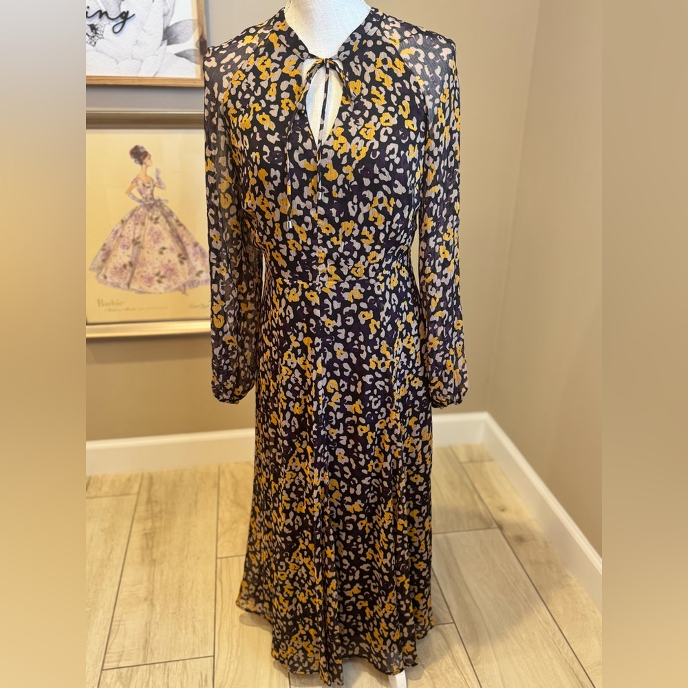 Tommy Hilfiger Black and Mustard Leopard Print Long Sleeve Dress